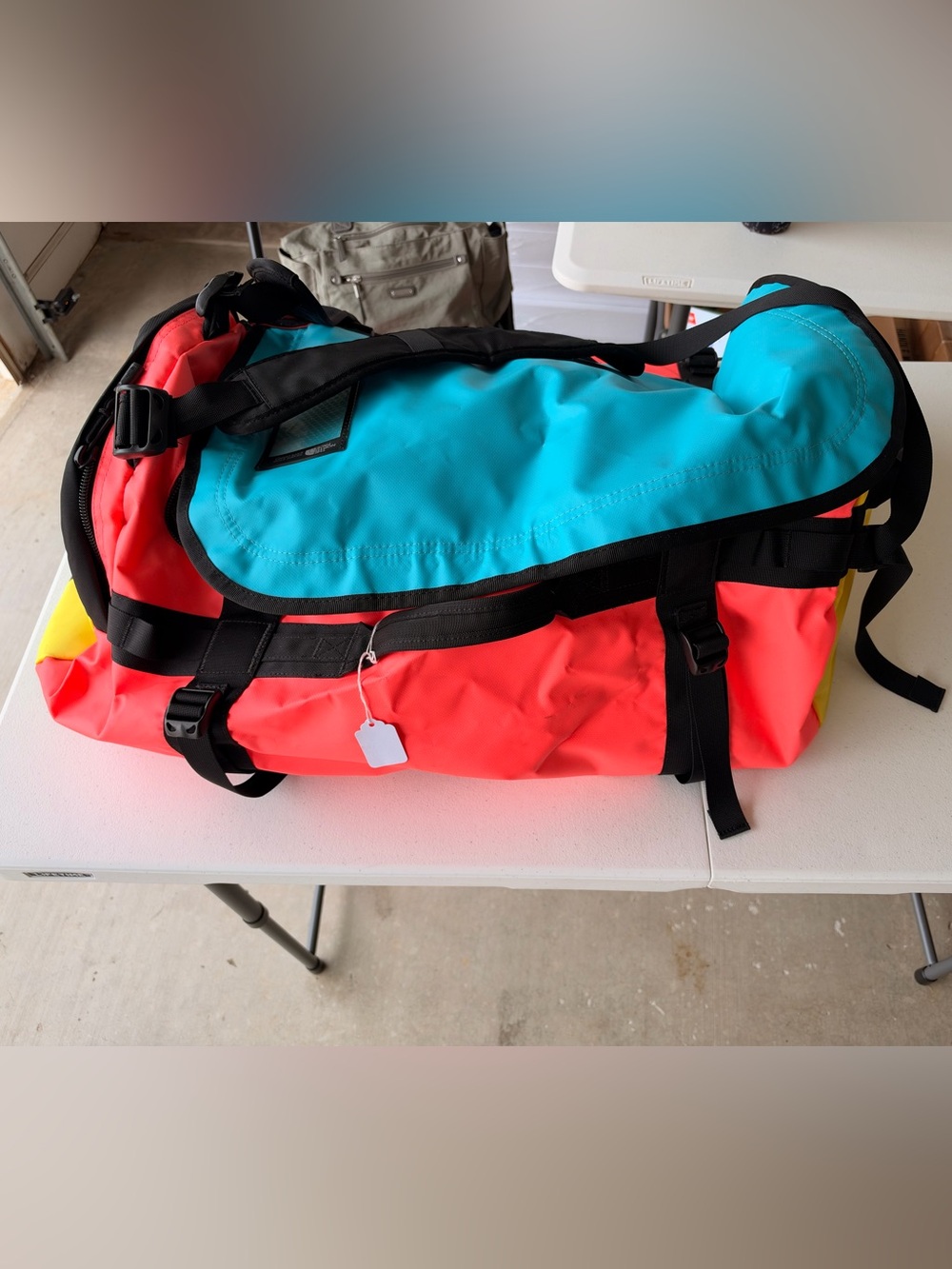 The North Face Base Camp Duffel Travel Bag Coral & Blue & Yellow - Large